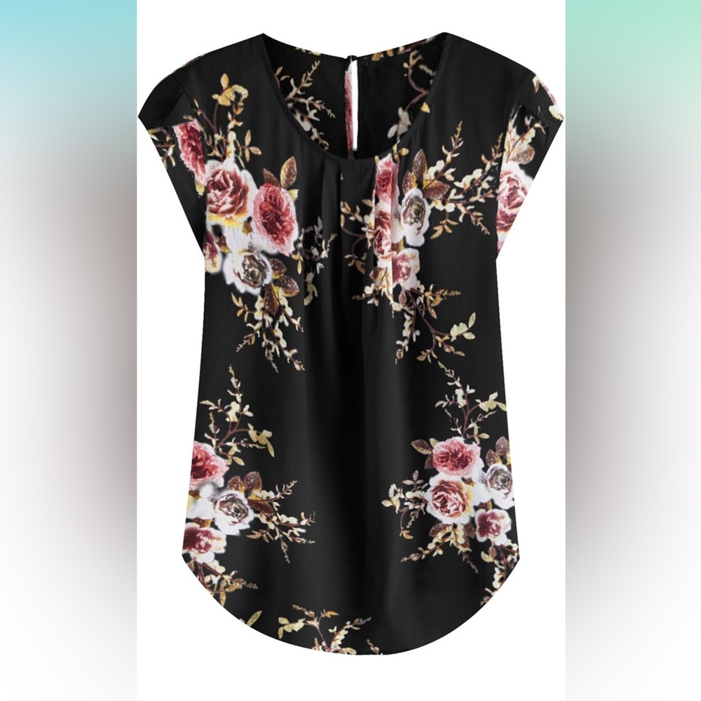 MILUMIA Floral Print Cap Sleeve Blouse Women’s Size Medium